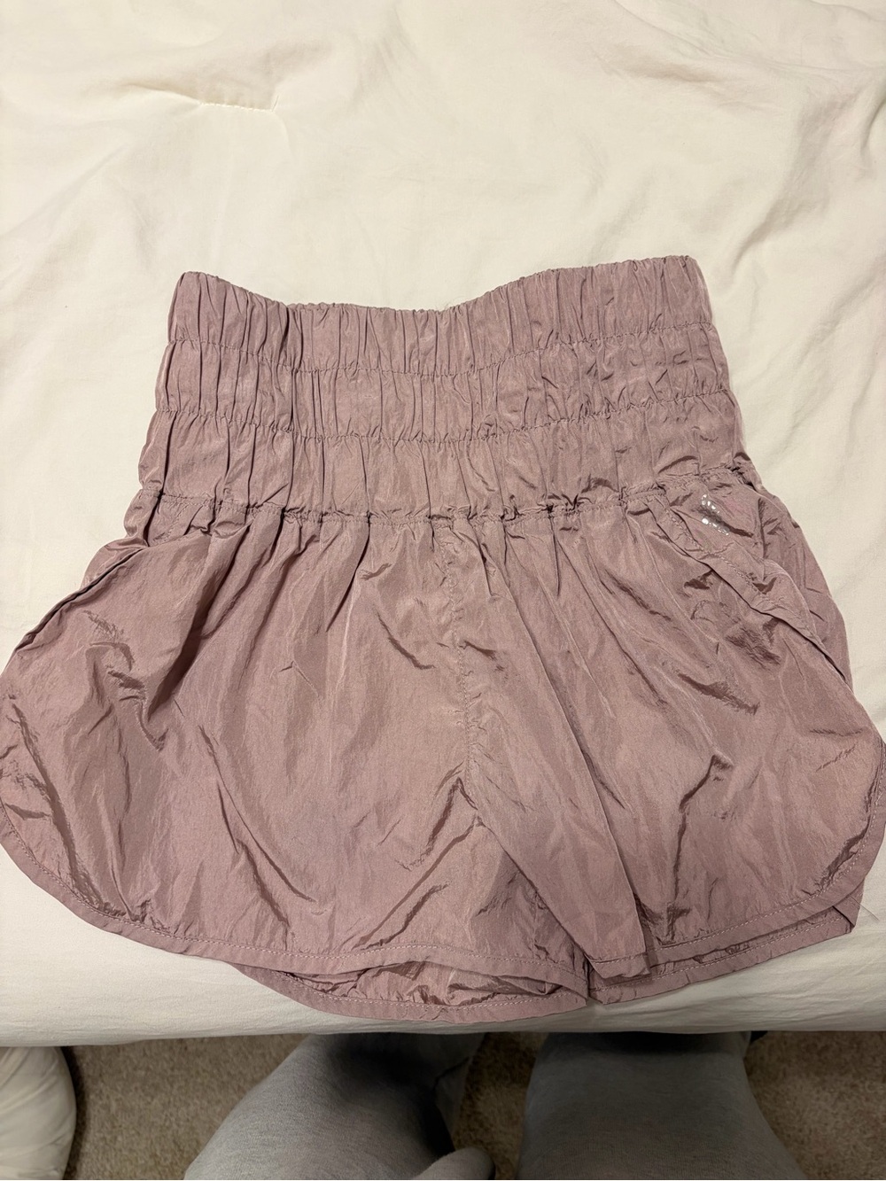 FP Movement by Free People Smocked High-Waist Mauve Athletic Shorts